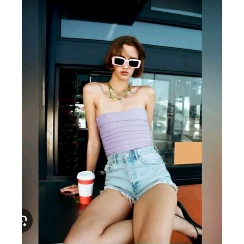 ZARA Womens Bralette Top Lilac Purple Medium Bustier Crop Top 3331 332